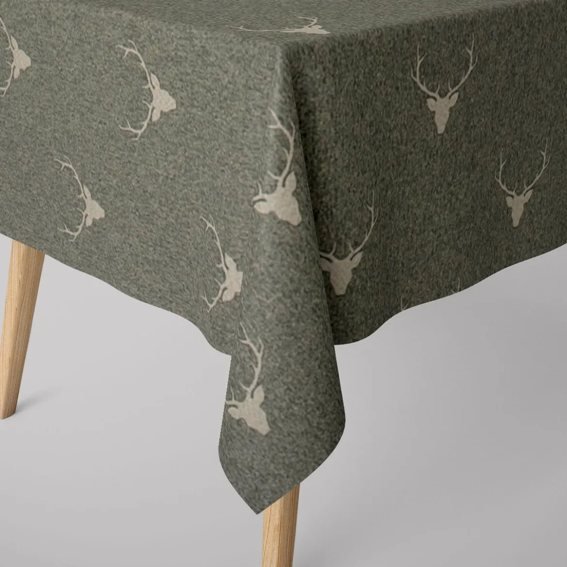 Dekostoff Jacquard Gardinenstoff Landhausstoff Wendestoff Hirschkopf mit Geweih grün 1,40m Breite