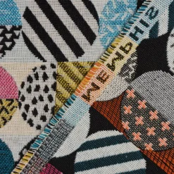 Dekostoff Jacquard geometrisch Kreise weiß schwarz bunt 1,5m Breite