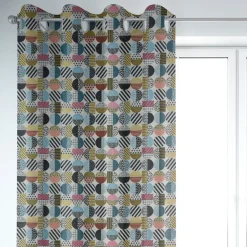 Dekostoff Jacquard geometrisch Kreise weiß schwarz bunt 1,5m Breite