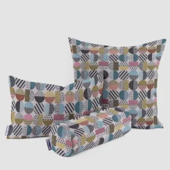 Dekostoff Jacquard geometrisch Kreise weiß schwarz bunt 1,5m Breite