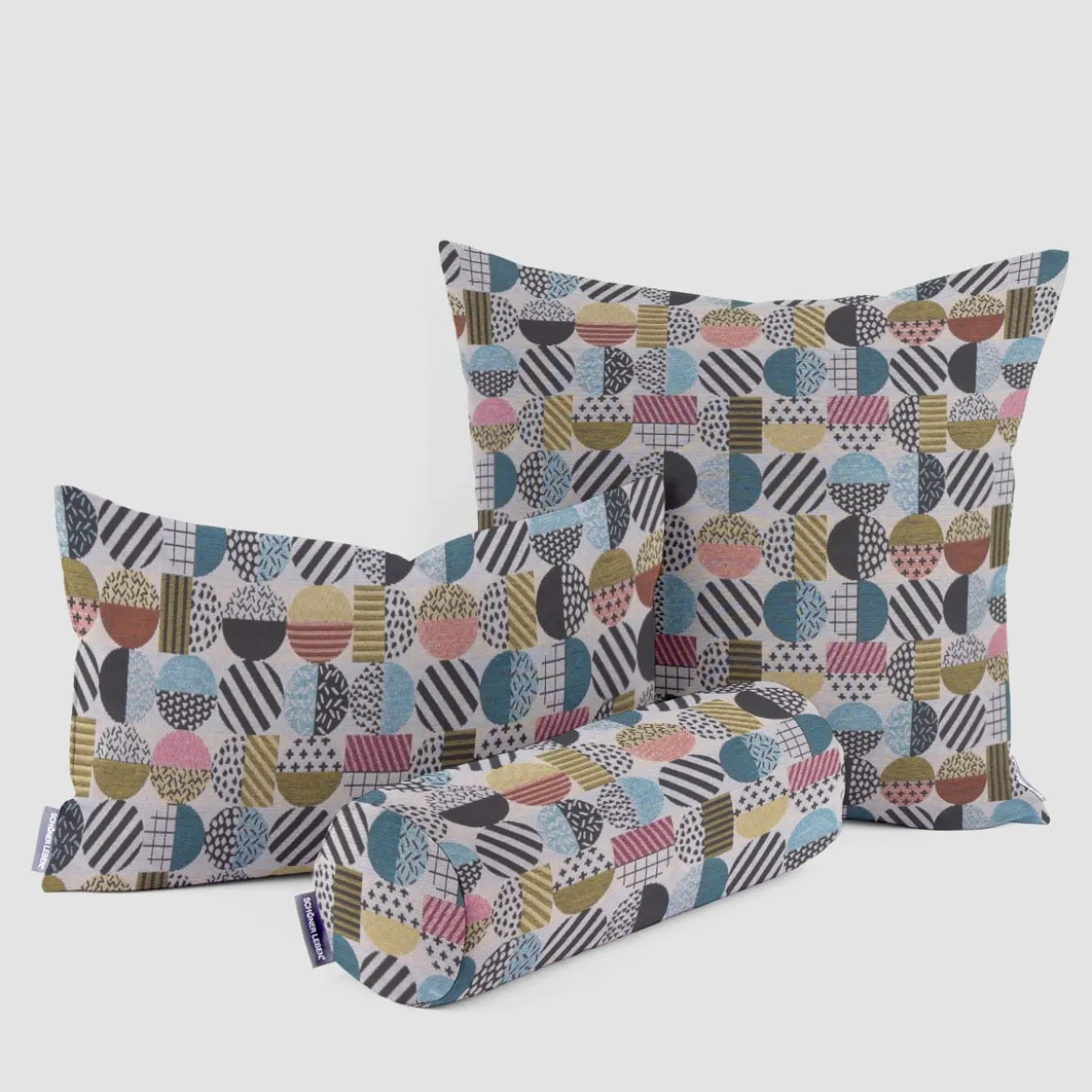 Dekostoff Jacquard geometrisch Kreise weiß schwarz bunt 1,5m Breite