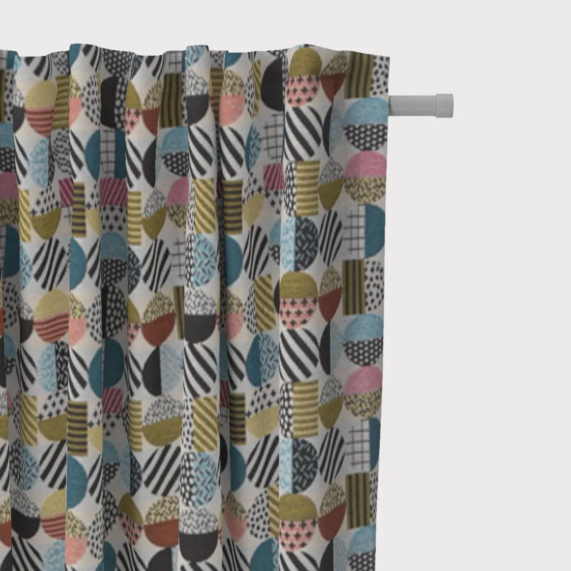 Dekostoff Jacquard geometrisch Kreise weiß schwarz bunt 1,5m Breite