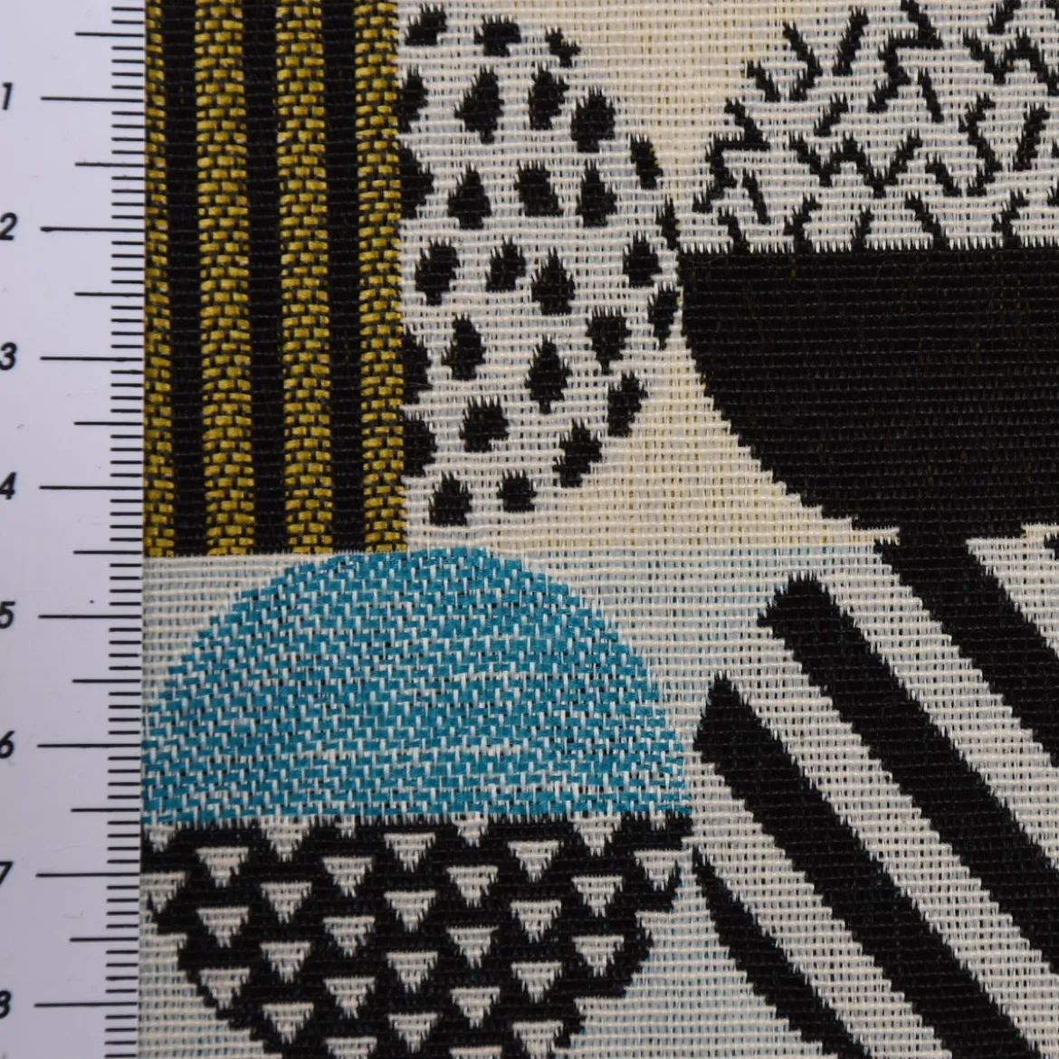 Dekostoff Jacquard geometrisch Kreise weiß schwarz bunt 1,5m Breite
