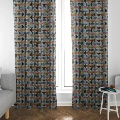 Dekostoff Jacquard geometrisch Kreise weiß schwarz bunt 1,5m Breite