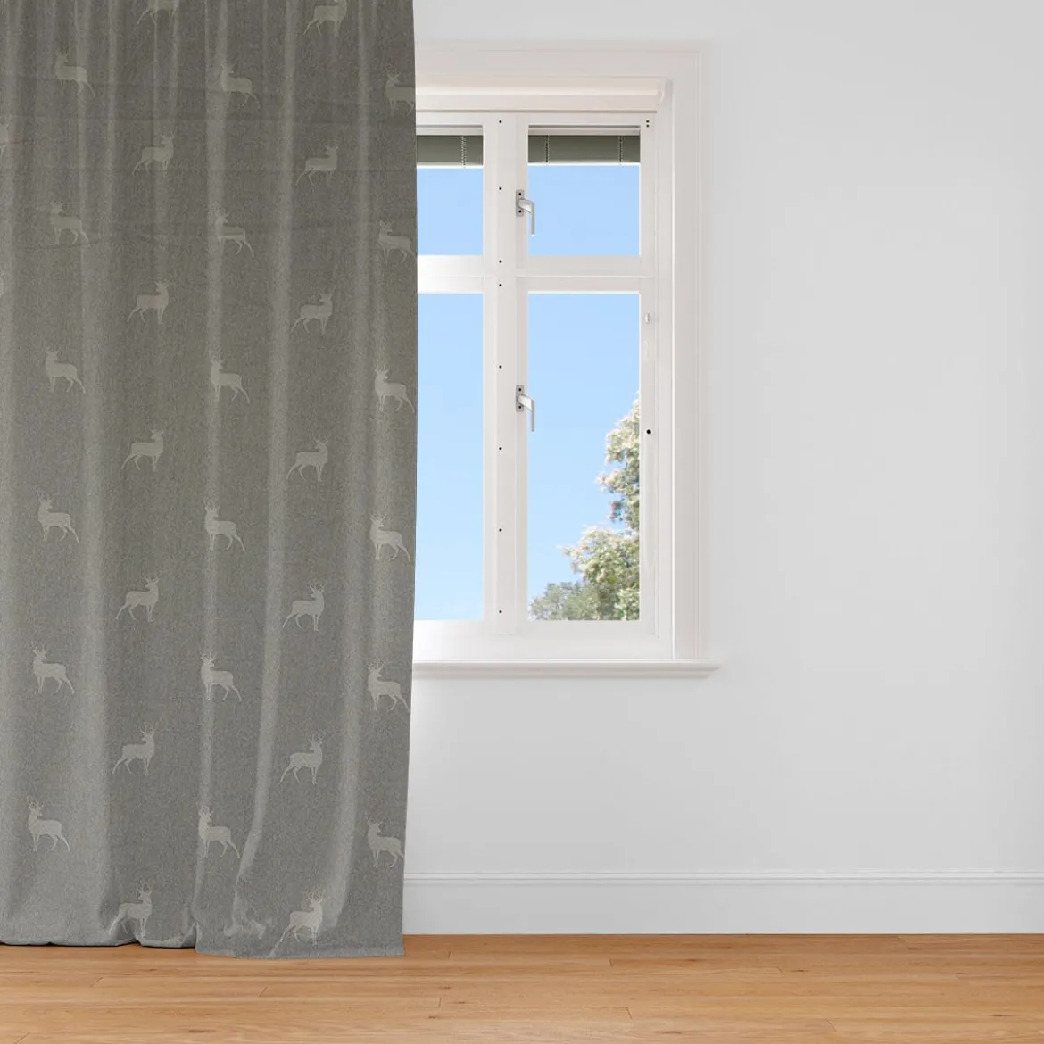 Dekostoff Jacquard Landhausstoff Wendestoff Hirsche beige braun türkis 1,40m Breite