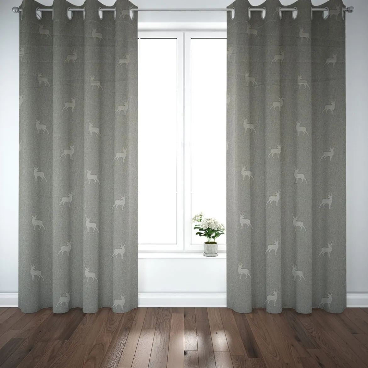 Dekostoff Jacquard Landhausstoff Wendestoff Hirsche beige braun türkis 1,40m Breite
