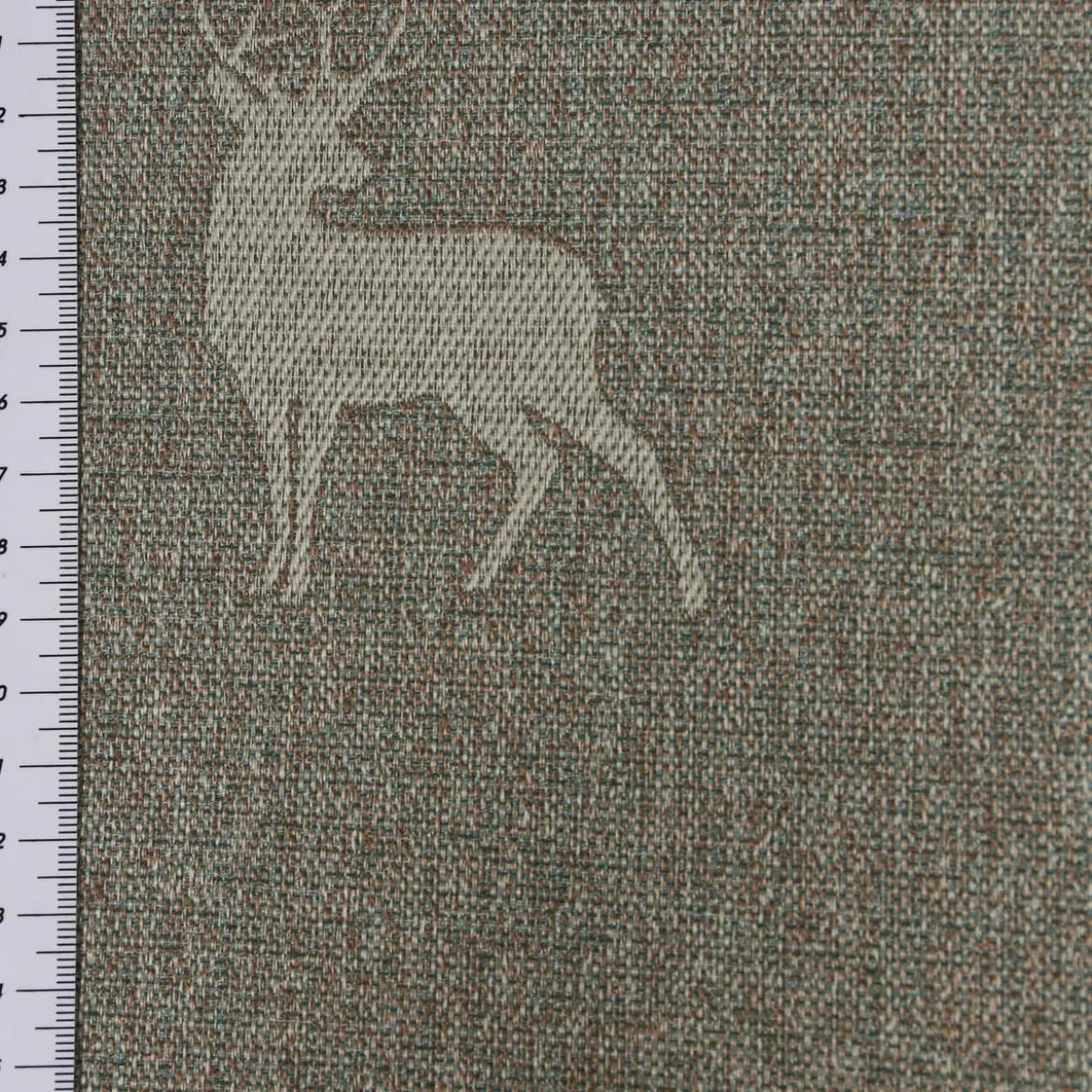 Dekostoff Jacquard Landhausstoff Wendestoff Hirsche beige braun türkis 1,40m Breite
