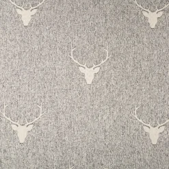Dekostoff Jacquard Landhausstoff Wendestoff Hirschkopf mit Geweih Grau Beige meliert 1,40m Breite