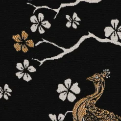 Dekostoff Jacquard Metallic Peacock Blossom Luxury Pfau Blüten schwarz gold ecru 1,4m Breite
