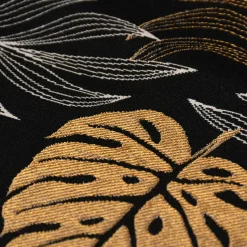 Dekostoff Jacquard Metallic Botanic Leaf Luxury Blätter schwarz gold ecru 1,4m Breite