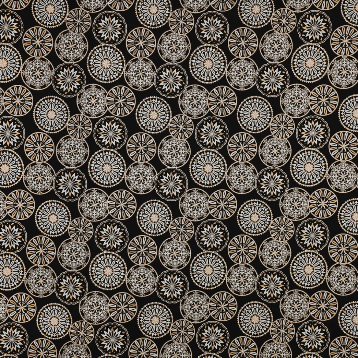 Dekostoff Jacquard Metallic Mandala Deco Luxury Mandalas schwarz gold ecru 1,4m Breite