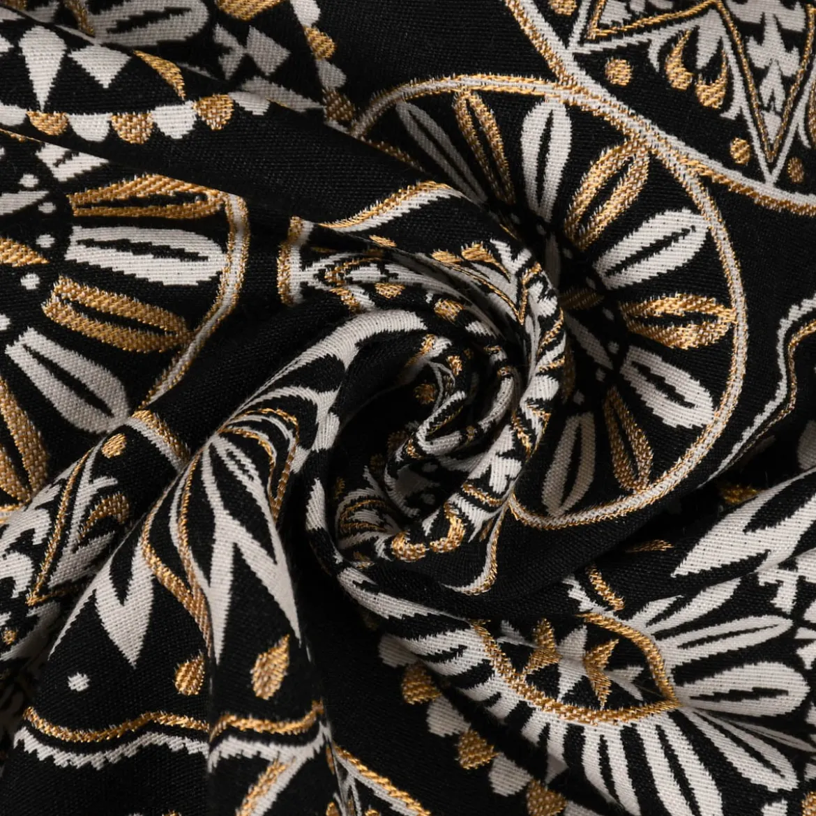 Dekostoff Jacquard Metallic Mandala Deco Luxury Mandalas schwarz gold ecru 1,4m Breite