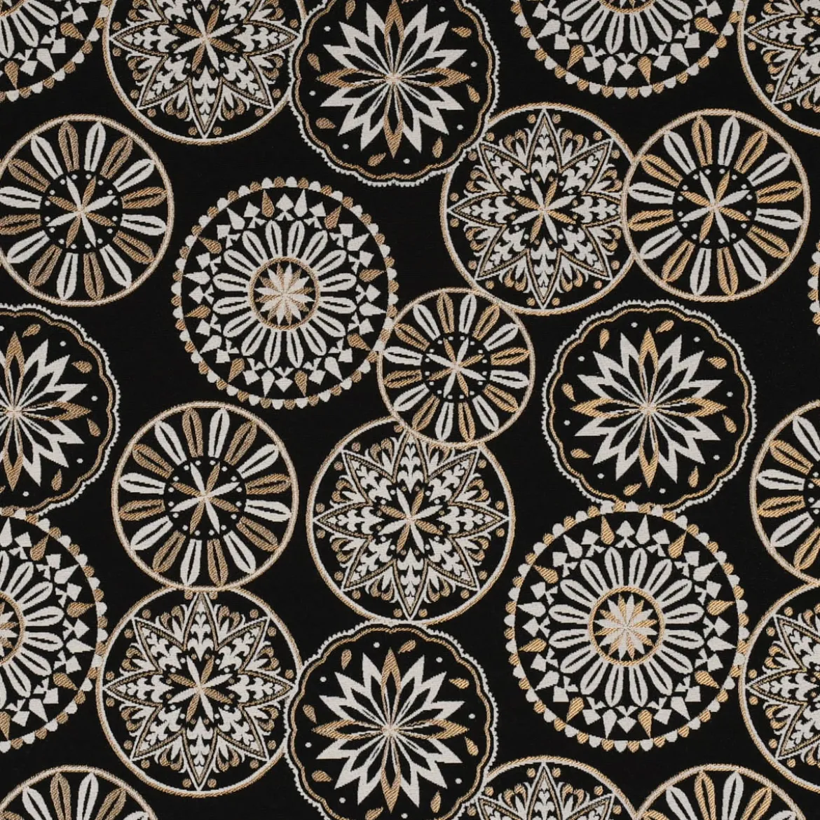 Dekostoff Jacquard Metallic Mandala Deco Luxury Mandalas schwarz gold ecru 1,4m Breite