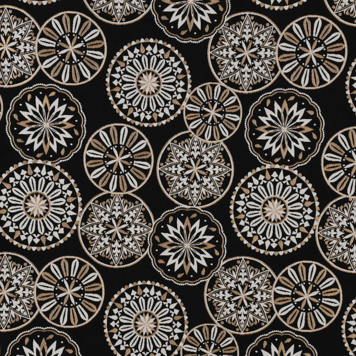 Dekostoff Jacquard Metallic Mandala Deco Luxury Mandalas schwarz gold ecru 1,4m Breite