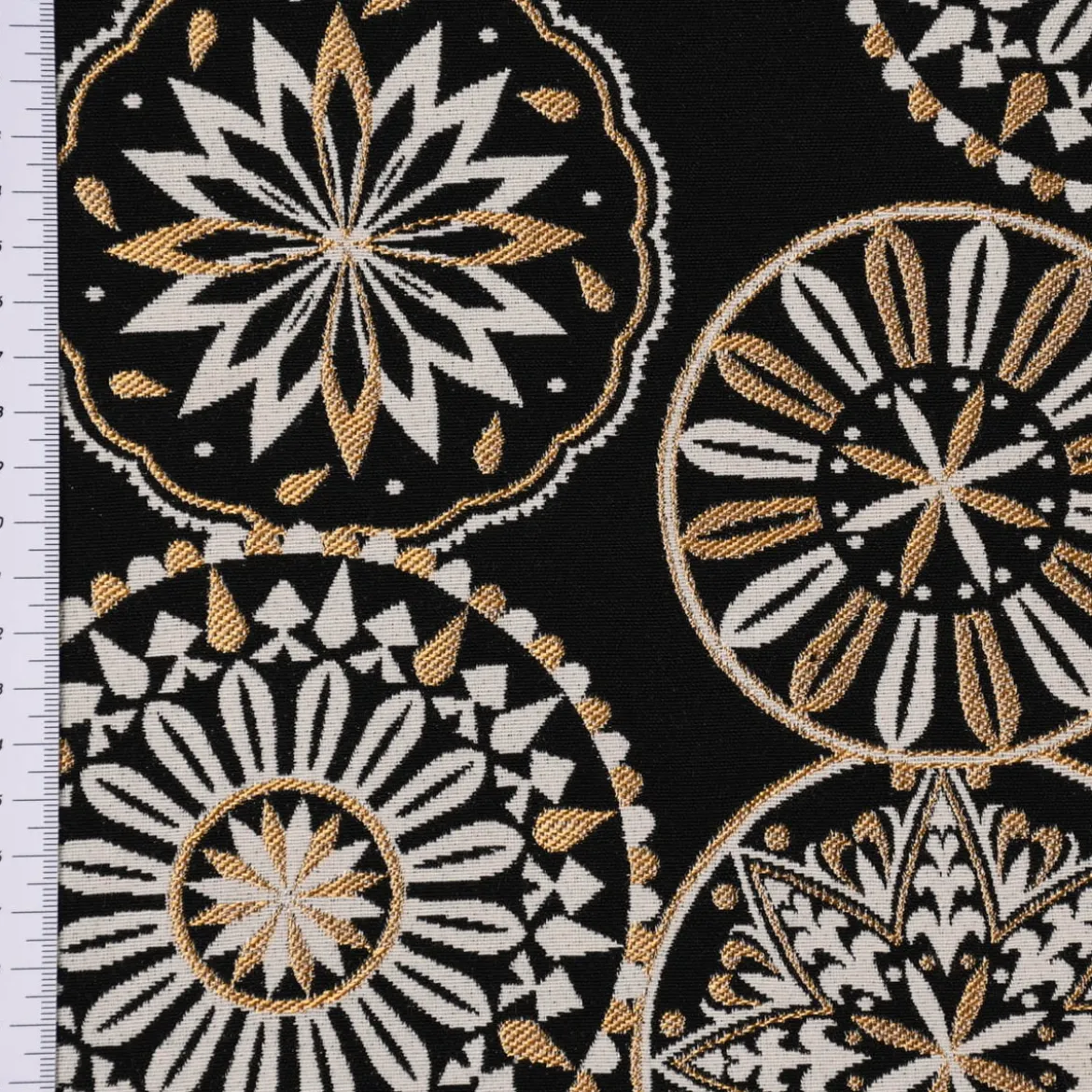 Dekostoff Jacquard Metallic Mandala Deco Luxury Mandalas schwarz gold ecru 1,4m Breite