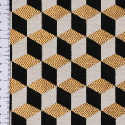 Dekostoff Jacquard Metallic Cube Geometric Luxury 3D Würfel schwarz gold ecru 1,4m Breite