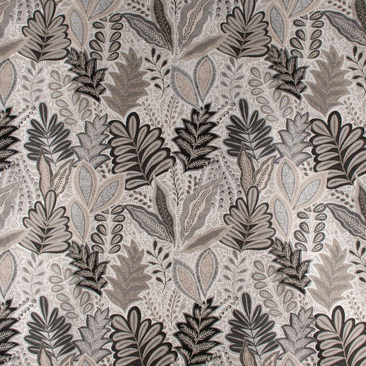 Dekostoff Jacquard Metallic Botanic Arty Blätter silber grau 1,4m Breite