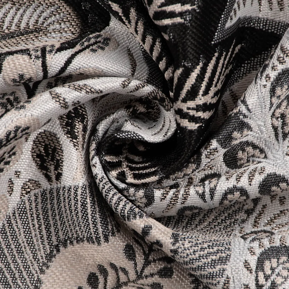 Dekostoff Jacquard Metallic Botanic Arty Blätter silber grau 1,4m Breite
