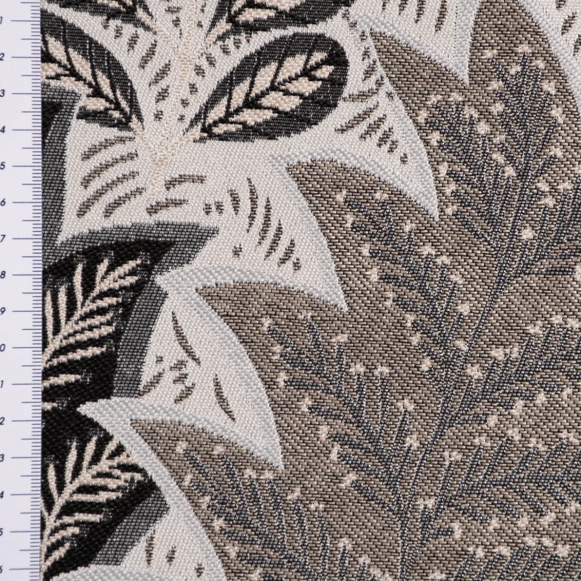 Dekostoff Jacquard Metallic Botanic Arty Blätter silber grau 1,4m Breite
