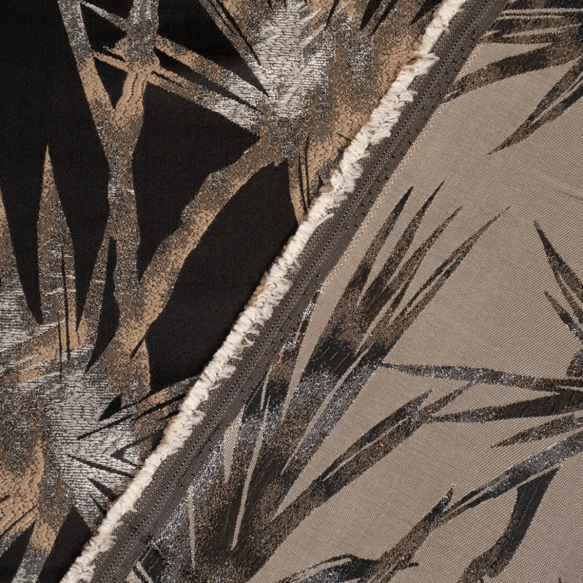 Dekostoff Jacquard Palmenblätter schwarz beige 137cm Breite