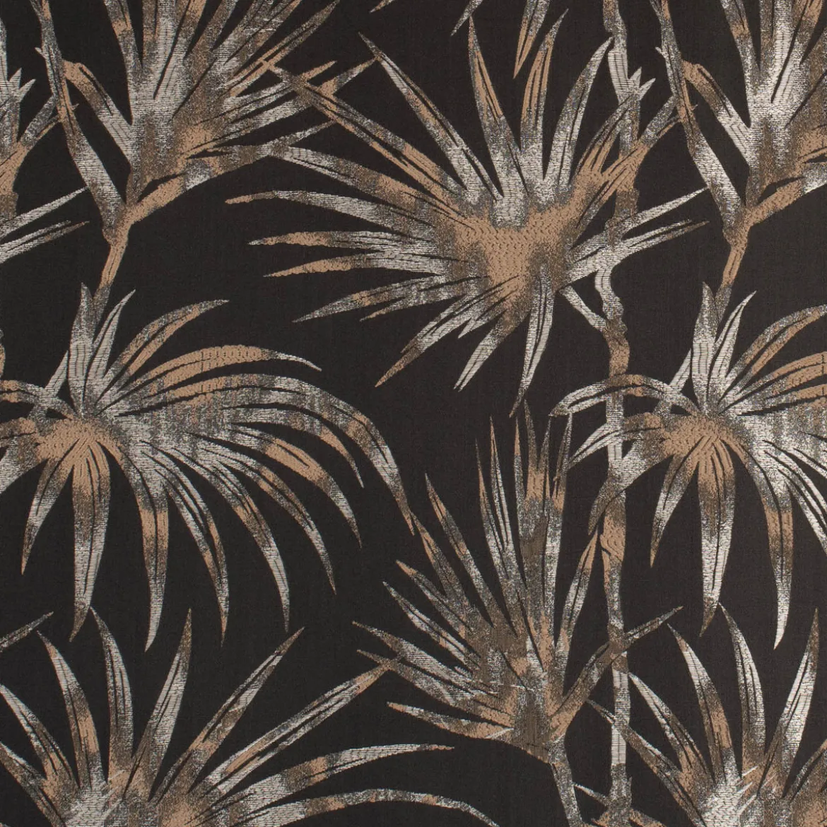 Dekostoff Jacquard Palmenblätter schwarz beige 137cm Breite