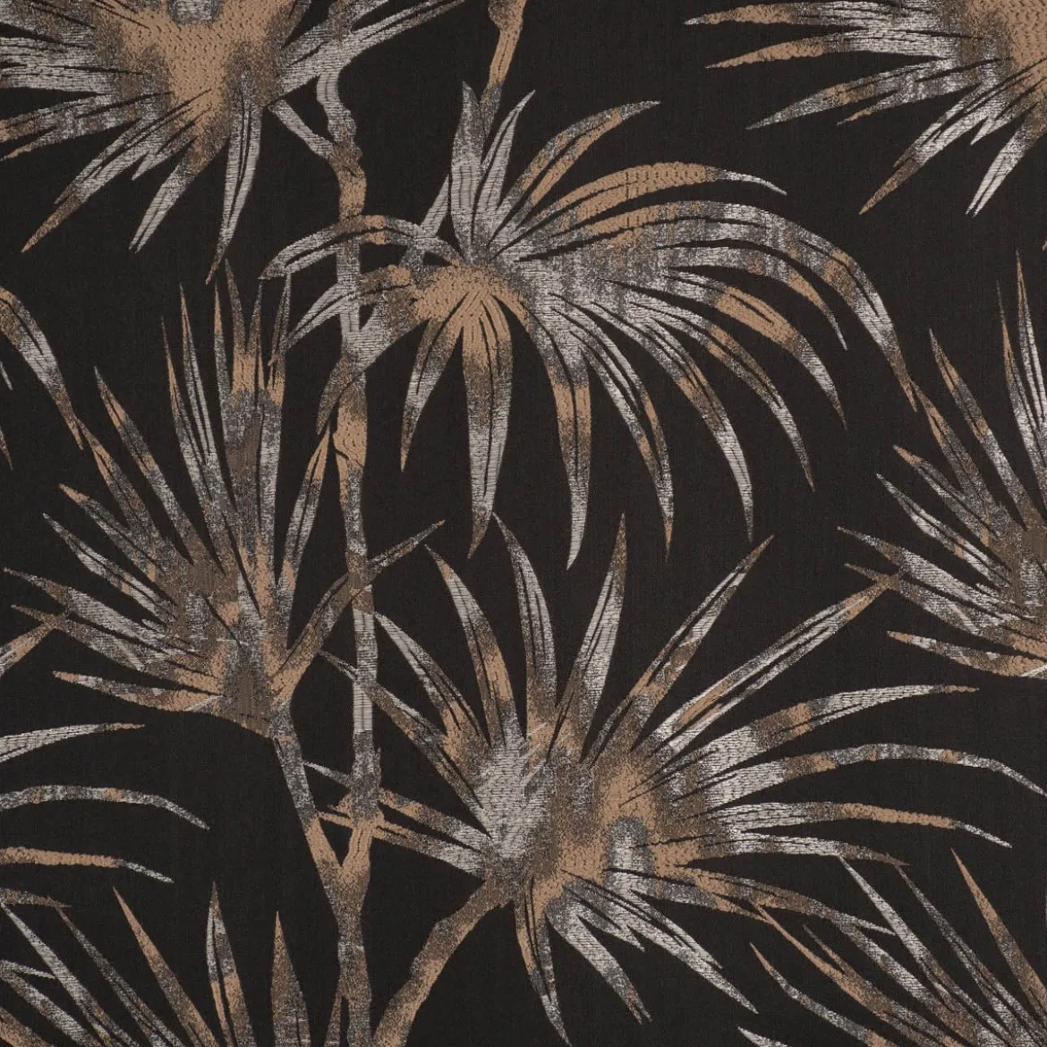 Dekostoff Jacquard Palmenblätter schwarz beige 137cm Breite
