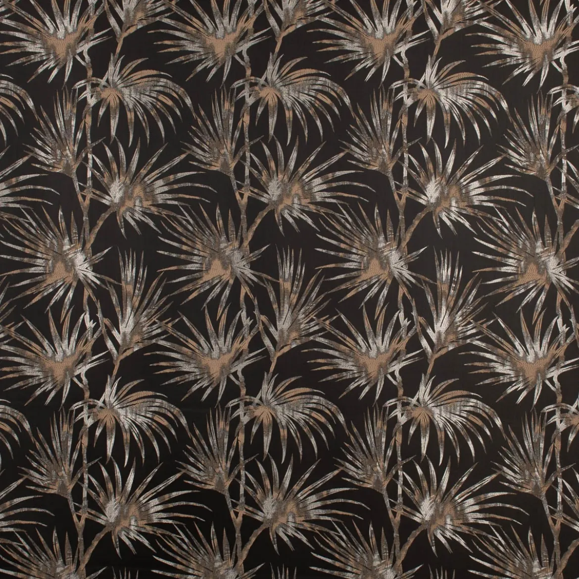 Dekostoff Jacquard Palmenblätter schwarz beige 137cm Breite