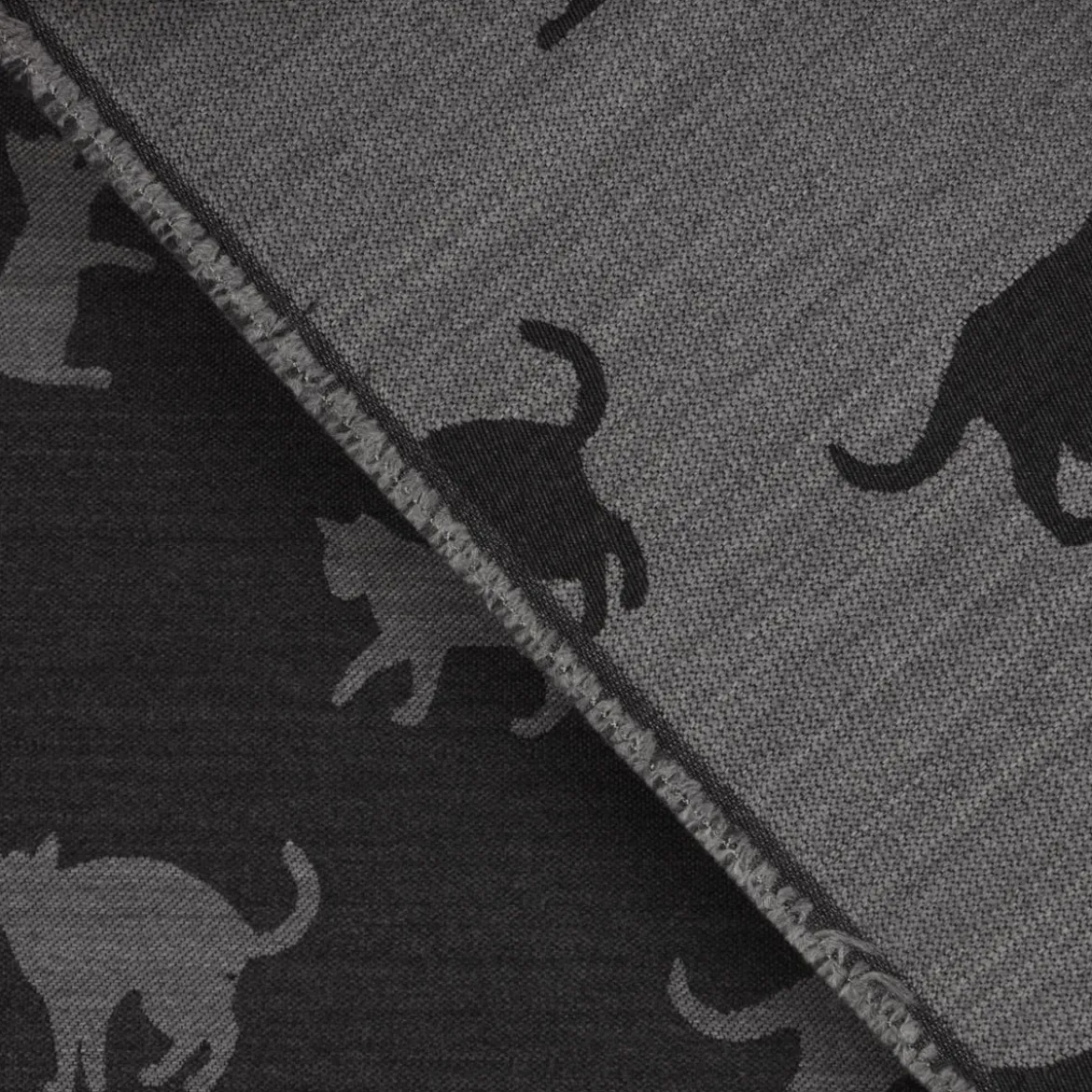 Dekostoff Jacquard Plaidstoff Wendestoff Cats Cosy Katzen grau 1,40m Breite