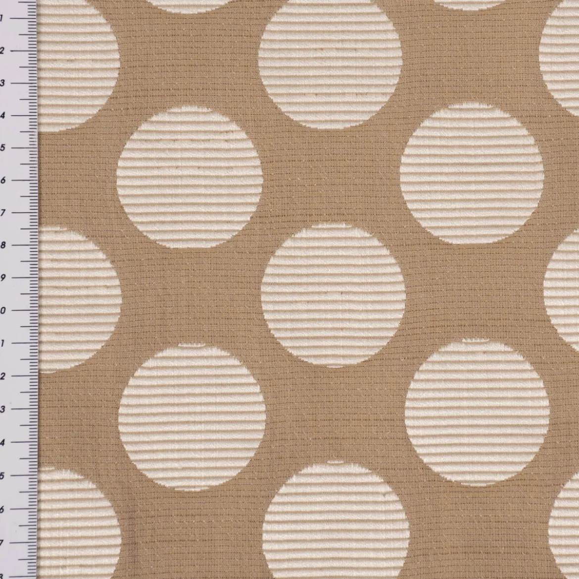 Dekostoff Jacquard Polsterstoff Pia Stone Kreise beige 1,45m Breite