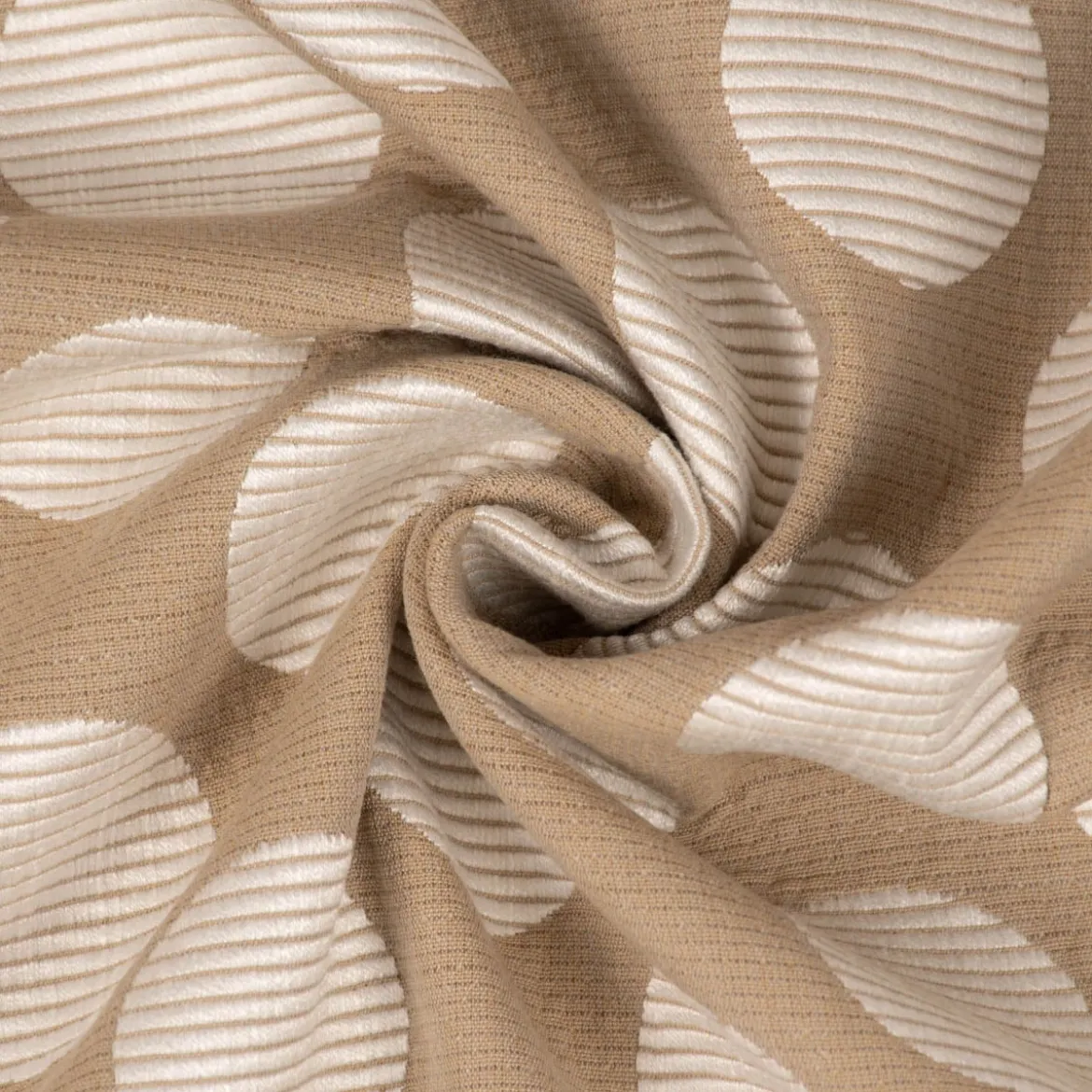 Dekostoff Jacquard Polsterstoff Pia Stone Kreise beige 1,45m Breite