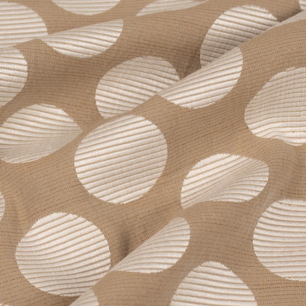 Dekostoff Jacquard Polsterstoff Pia Stone Kreise beige 1,45m Breite