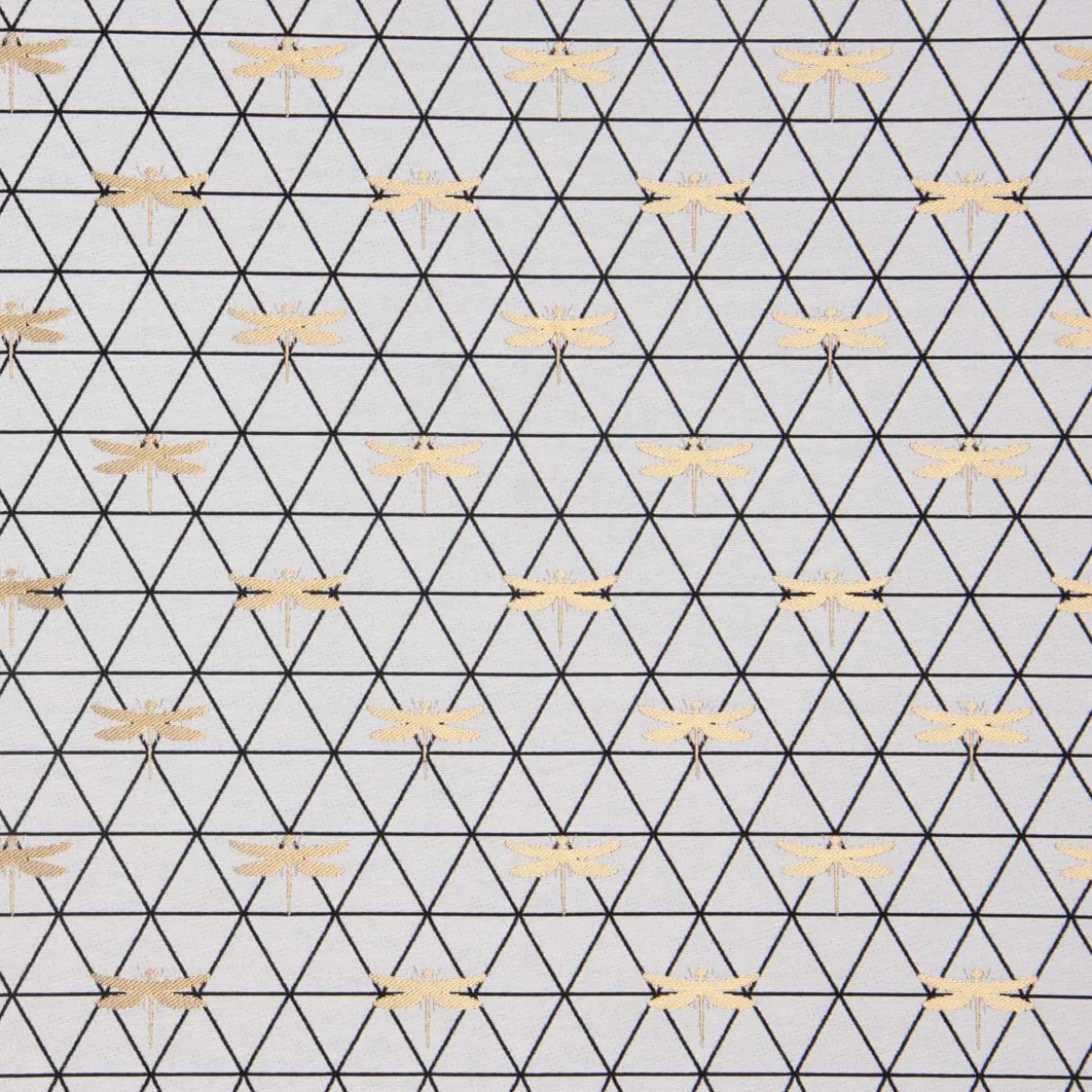 Dekostoff Jacquard-Stoff Dreiecke weiß schwarz Libelle gold 1,40m Breite