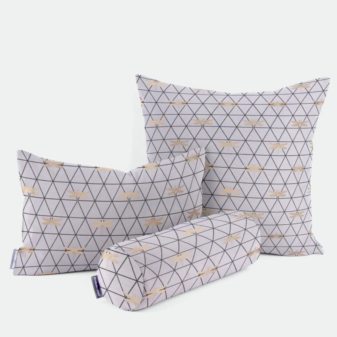 Dekostoff Jacquard-Stoff Dreiecke weiß schwarz Libelle gold 1,40m Breite