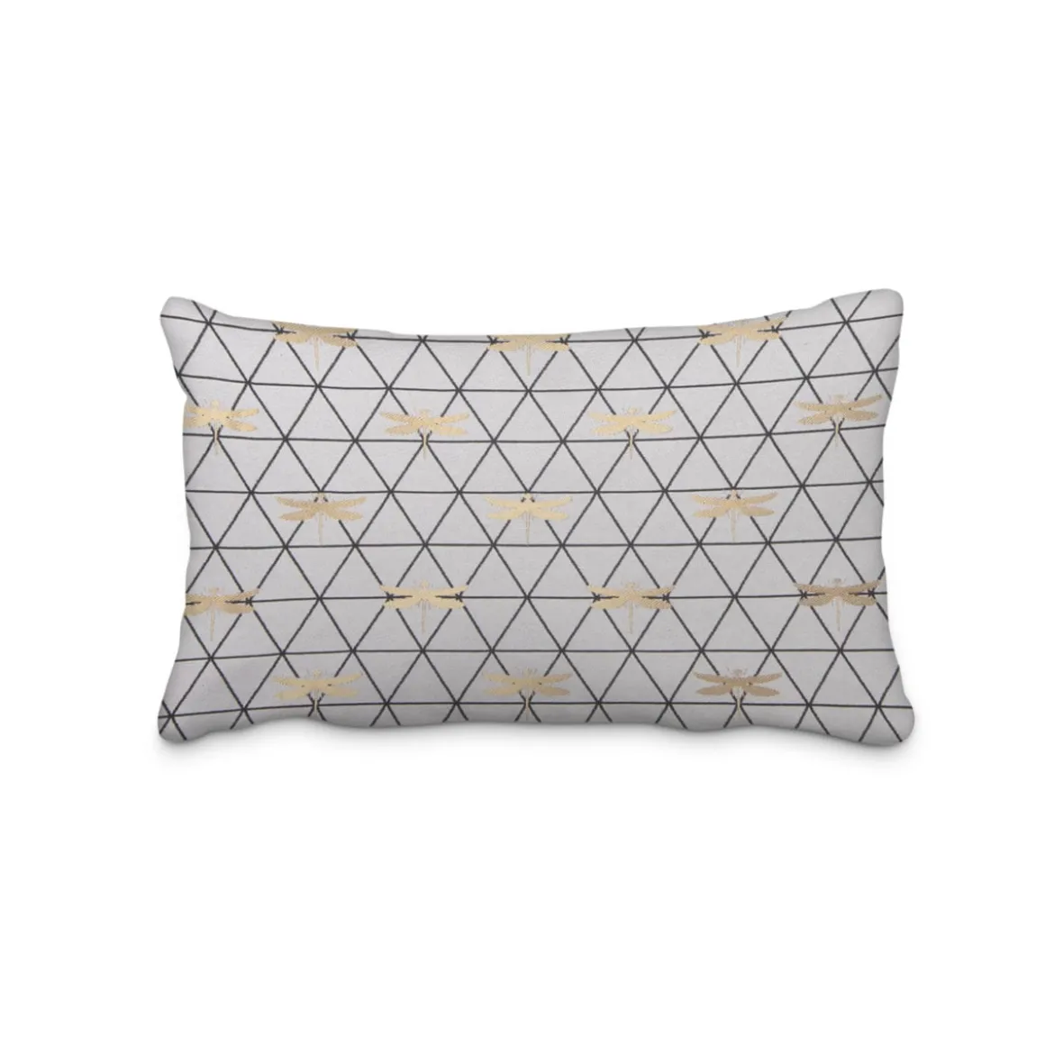 Dekostoff Jacquard-Stoff Dreiecke weiß schwarz Libelle gold 1,40m Breite