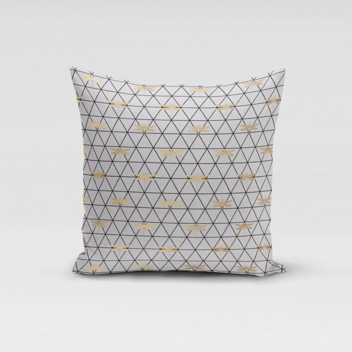 Dekostoff Jacquard-Stoff Dreiecke weiß schwarz Libelle gold 1,40m Breite