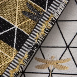Dekostoff Jacquard-Stoff Dreiecke weiß schwarz Libelle gold 1,40m Breite