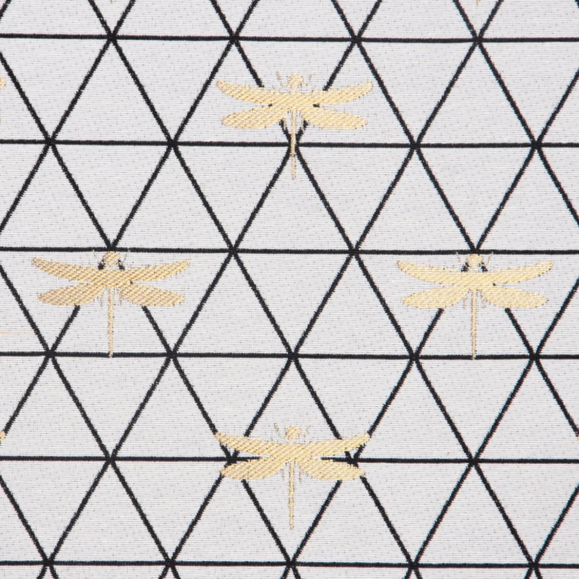 Dekostoff Jacquard-Stoff Dreiecke weiß schwarz Libelle gold 1,40m Breite
