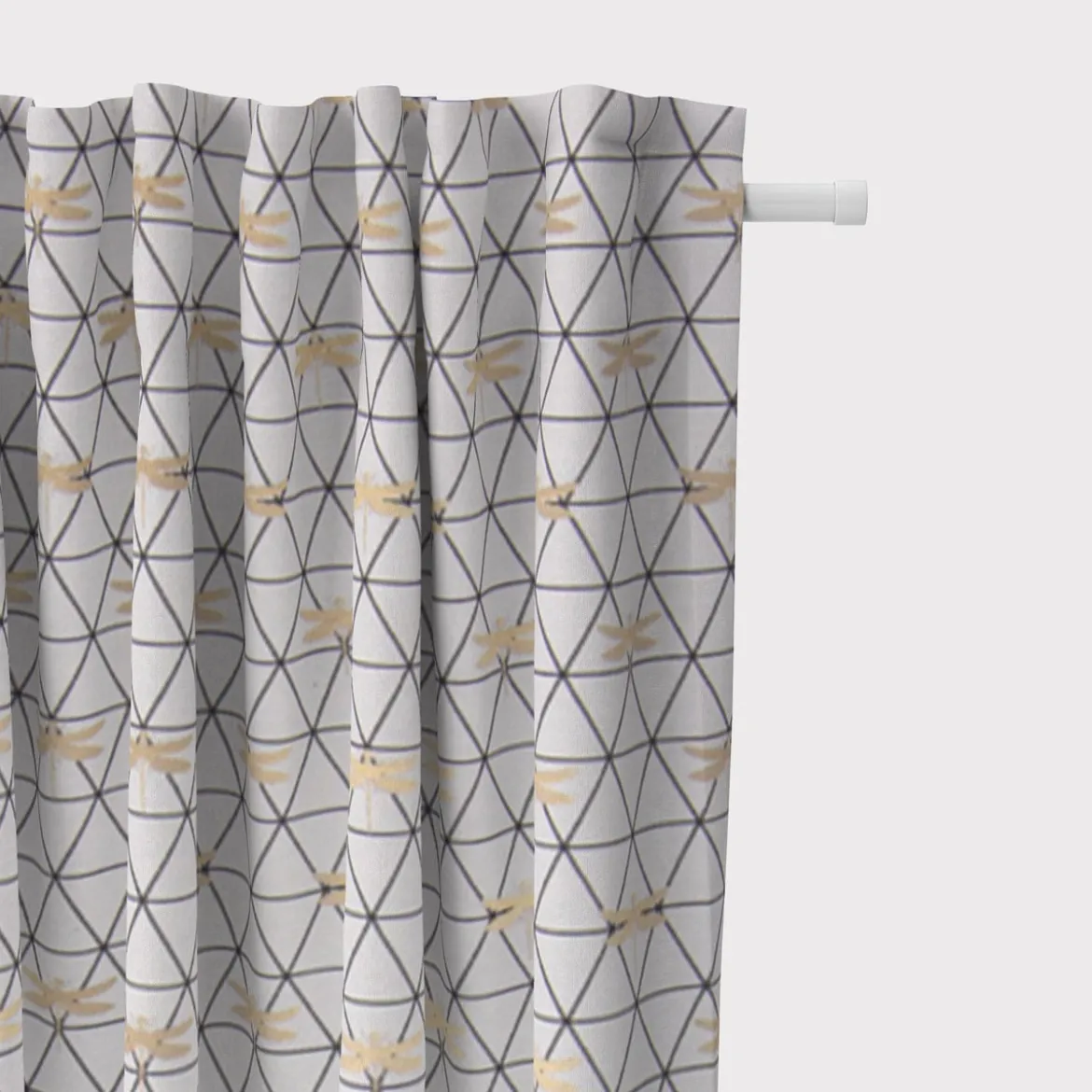 Dekostoff Jacquard-Stoff Dreiecke weiß schwarz Libelle gold 1,40m Breite