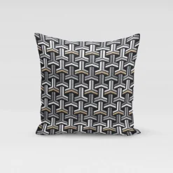 Dekostoff Jacquard-Stoff grafisch T schwarz weiß goldfarbig