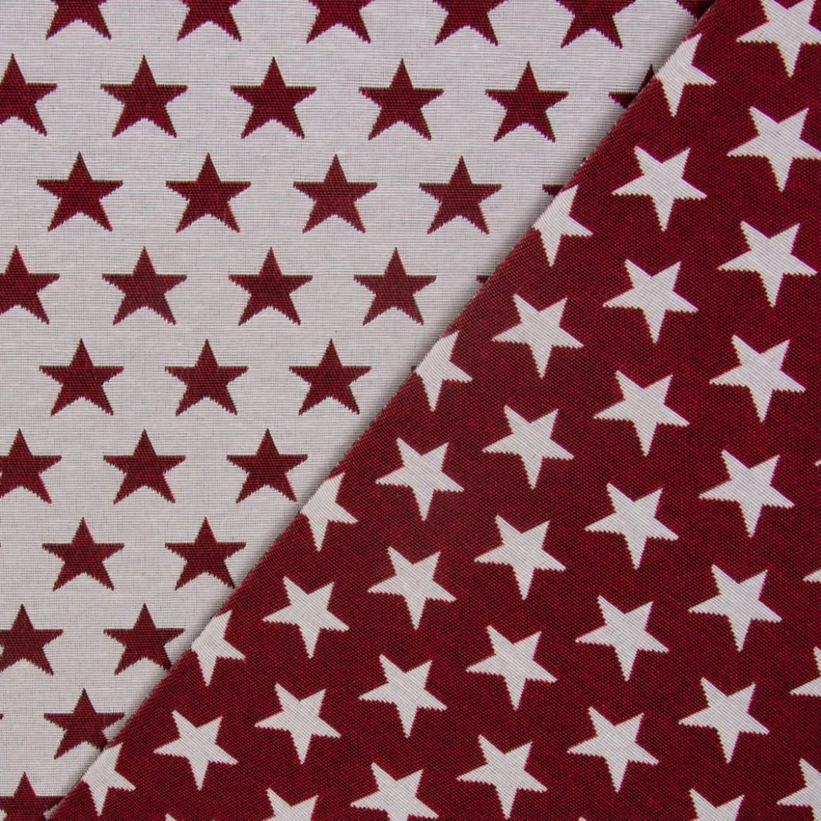 Dekostoff Jacquard Wendestoff Weihnachten beidseitig Sterne weiß rot 1,4m Breite