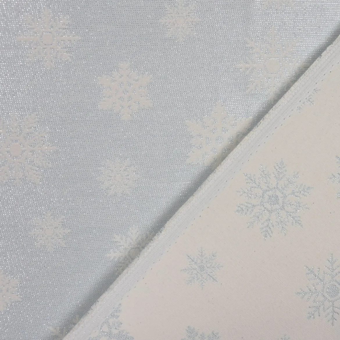 Dekostoff Jacquard Wendestoff Ice Star Schneeflocken Eiskristalle beige hellblau silberfarbig1,40m Breite