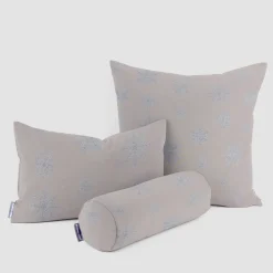 Dekostoff Jacquard Wendestoff Ice Star Schneeflocken Eiskristalle beige hellblau silberfarbig1,40m Breite