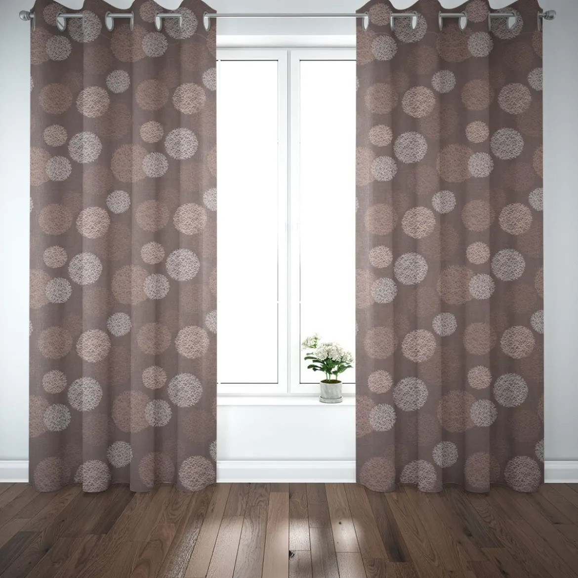 Dekostoff Jacquard Wendestoff Satinlook Kreise beidseitig beige rosenholz 1,40m Breite