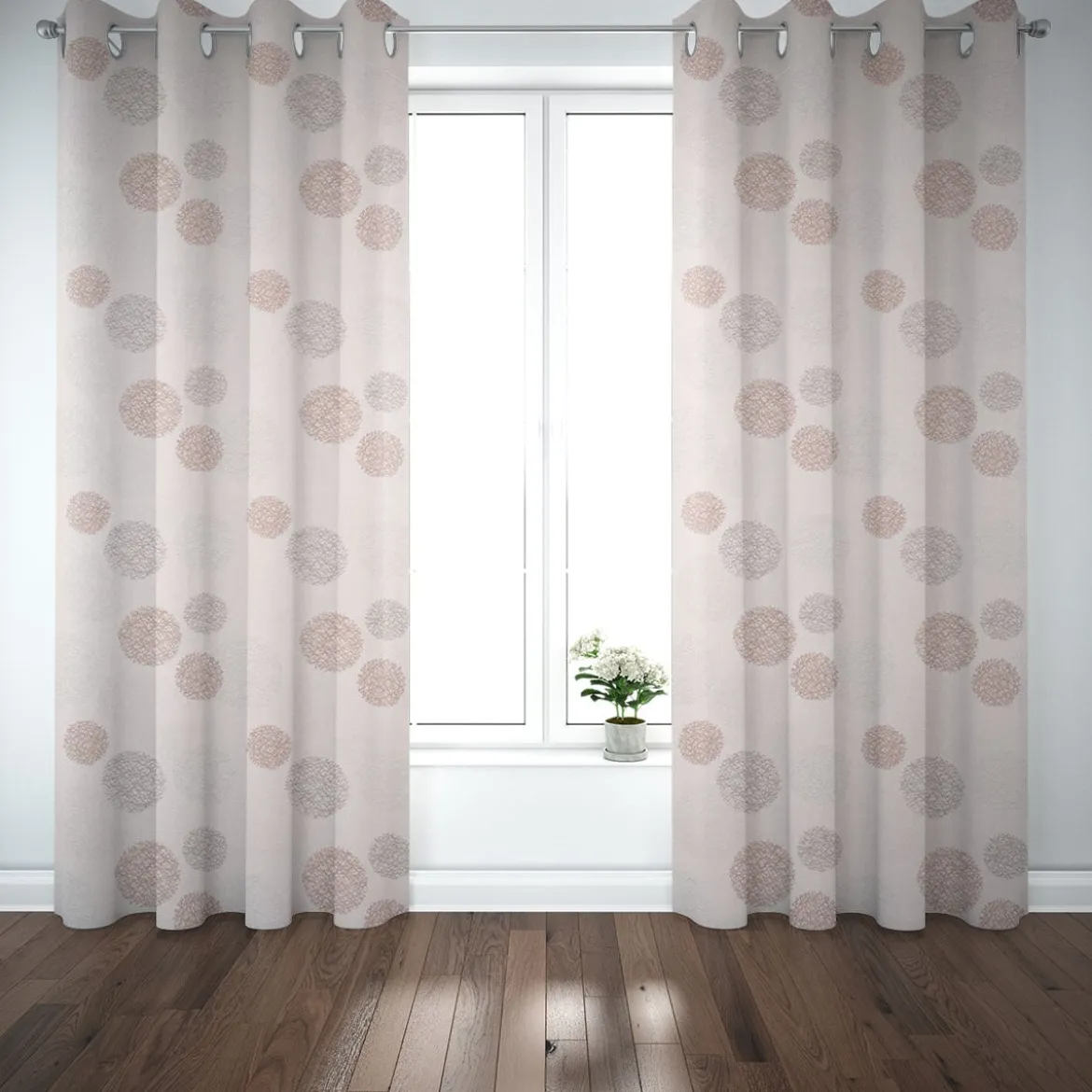 Dekostoff Jacquard Wendestoff Satinlook Kreise beidseitig beige rosenholz 1,40m Breite