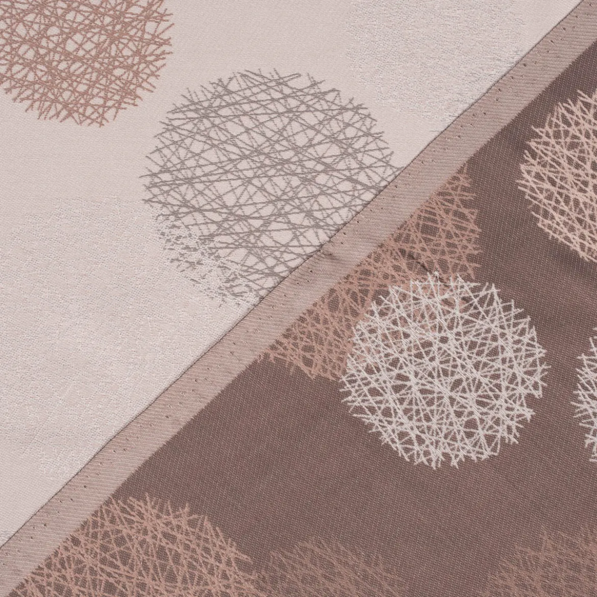 Dekostoff Jacquard Wendestoff Satinlook Kreise beidseitig beige rosenholz 1,40m Breite