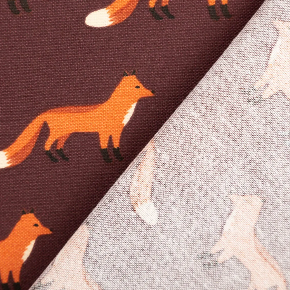 Dekostoff Kinderstoff Halbpanama Fox Parade Füchse mauve orange 1,40m Breite
