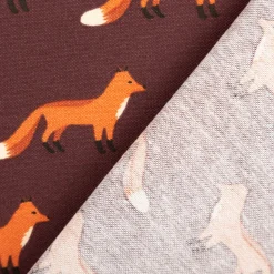 Dekostoff Kinderstoff Halbpanama Fox Parade Füchse mauve orange 1,40m Breite
