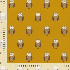 Dekostoff Kinderstoff Halbpanama Night Owl Nap Eulen senfgelb braun 1,40m Breite