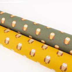 Dekostoff Kinderstoff Halbpanama Night Owl Nap Eulen senfgelb braun 1,40m Breite