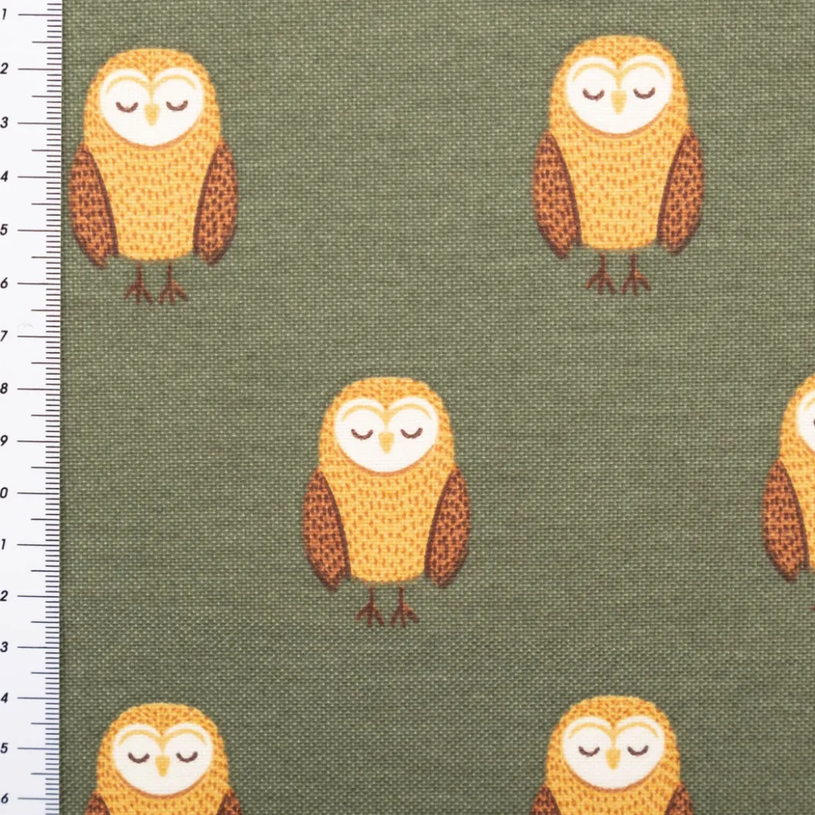 Dekostoff Kinderstoff Halbpanama Night Owl Nap Eulen oliv braun 1,40m Breite